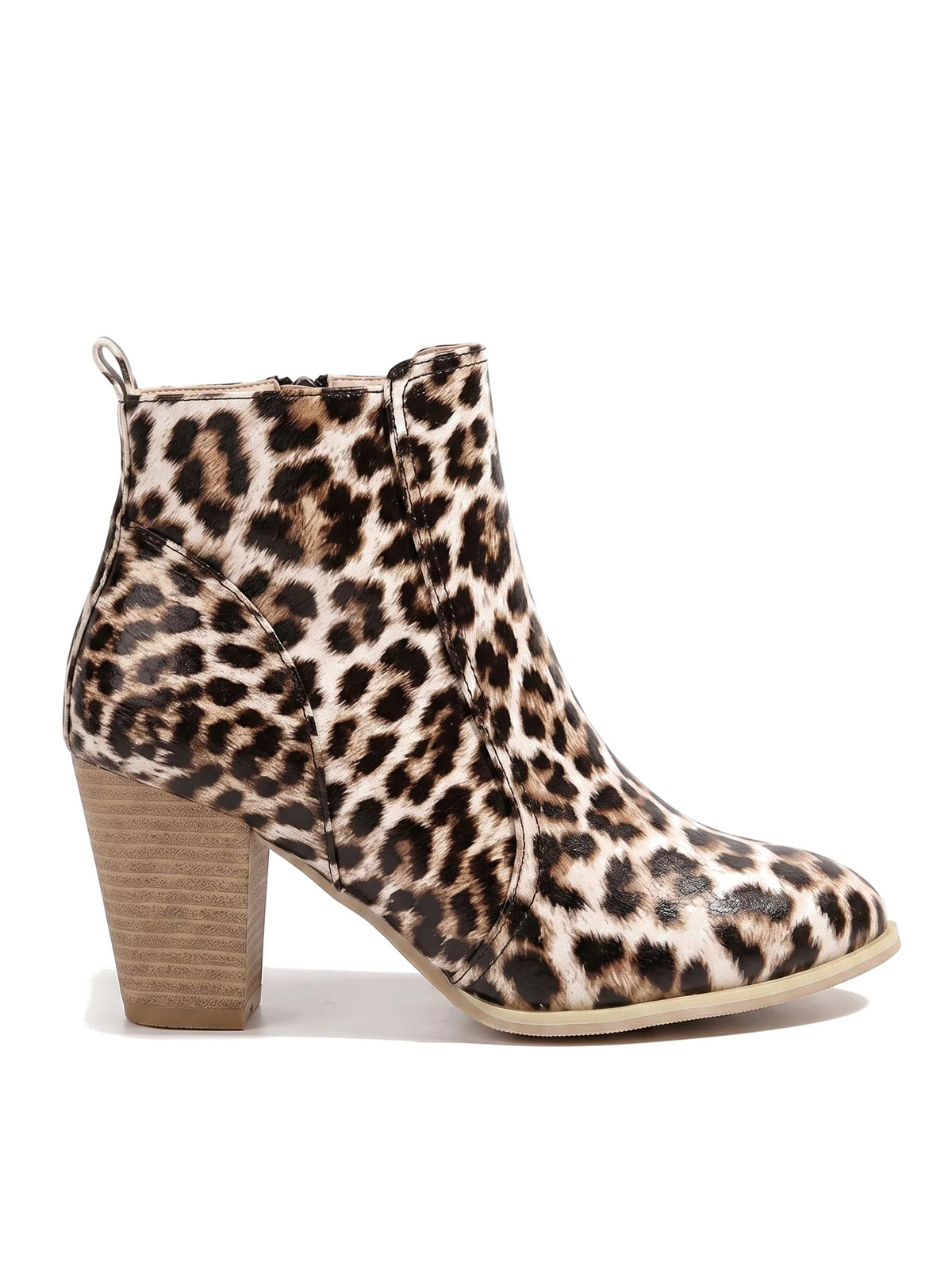 Damen Stiefeletten mit spitzer Zehenpartie im Leopardenmuster – Seitenansicht
