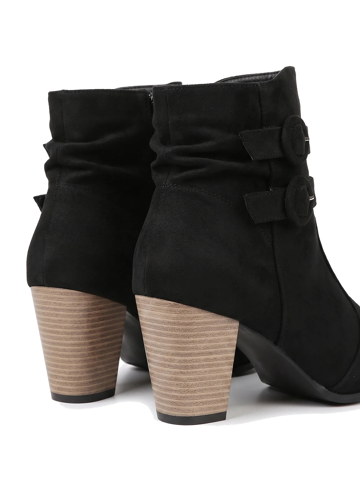 Paar Damen Stiefeletten mit doppelter Schnalle in Schwarz – Rückansicht