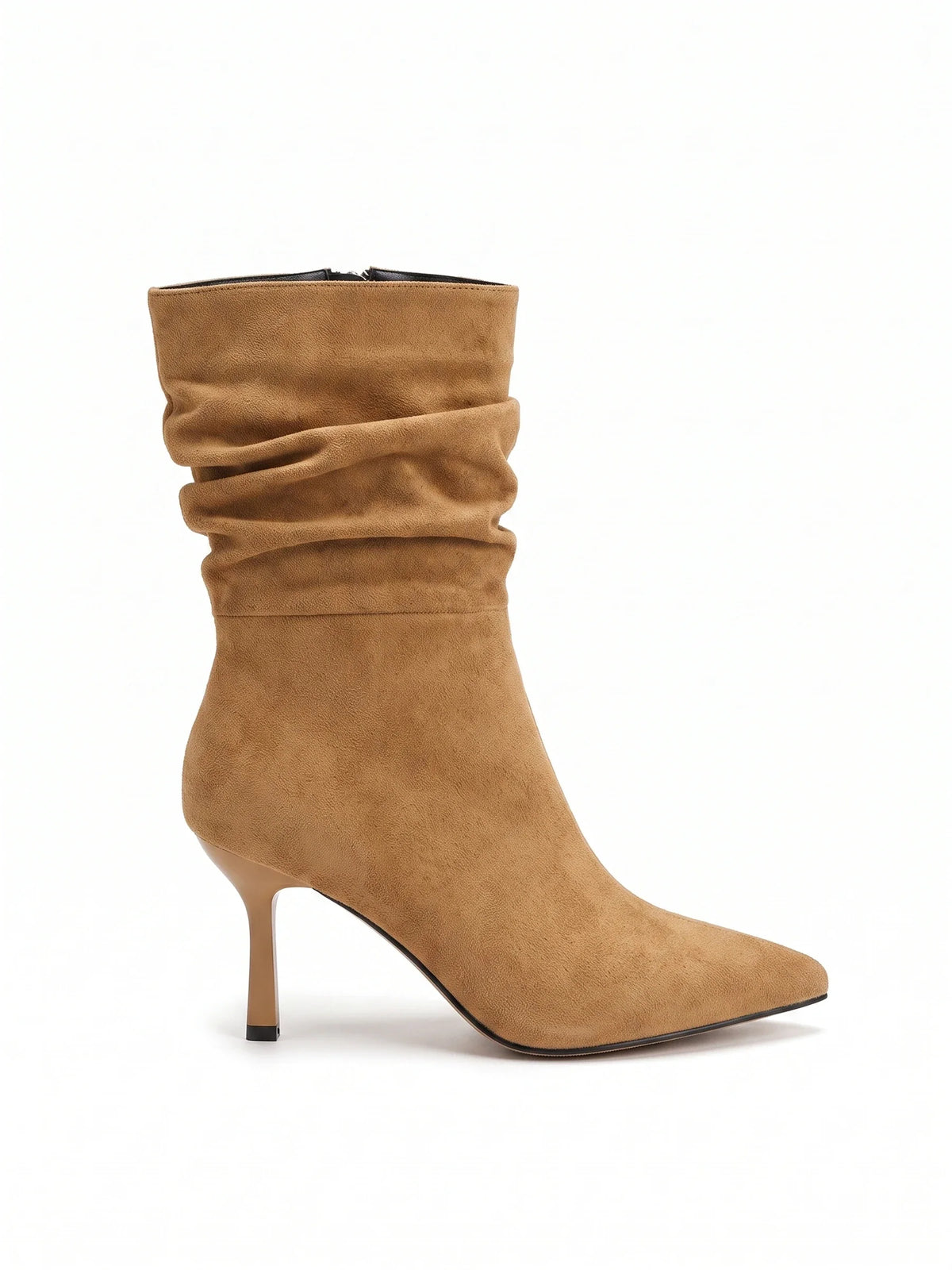 Damen Stiefeletten mit gerafftem Schaft auf Stiletto-Absatz, Seitenansicht