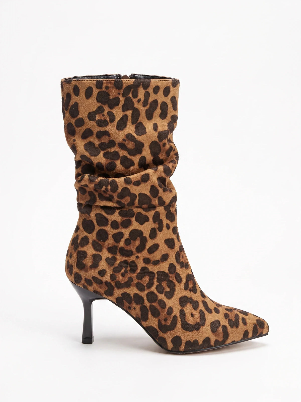 Damen Stiefeletten mit gerafftem Schaft auf Stiletto-Absatz, Seitenansicht