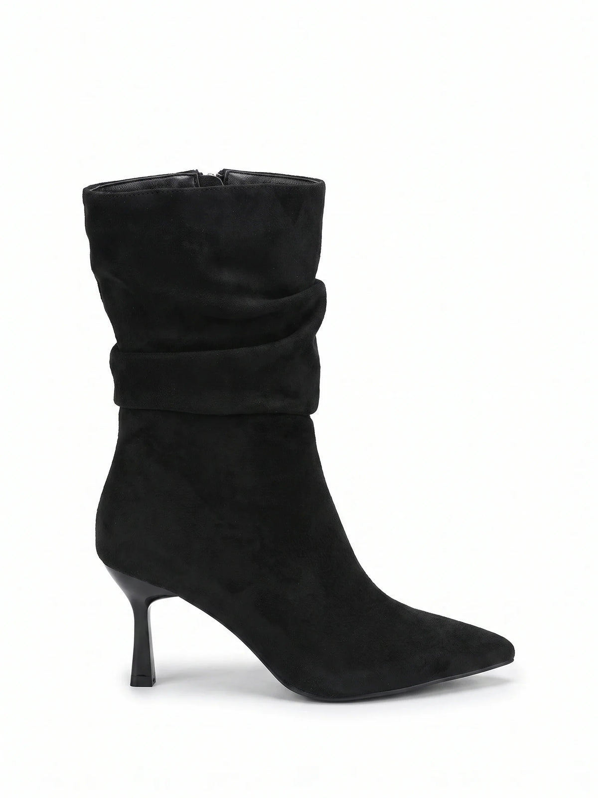 Damen Stiefeletten mit gerafftem Schaft auf Stiletto-Absatz, Seitenansicht