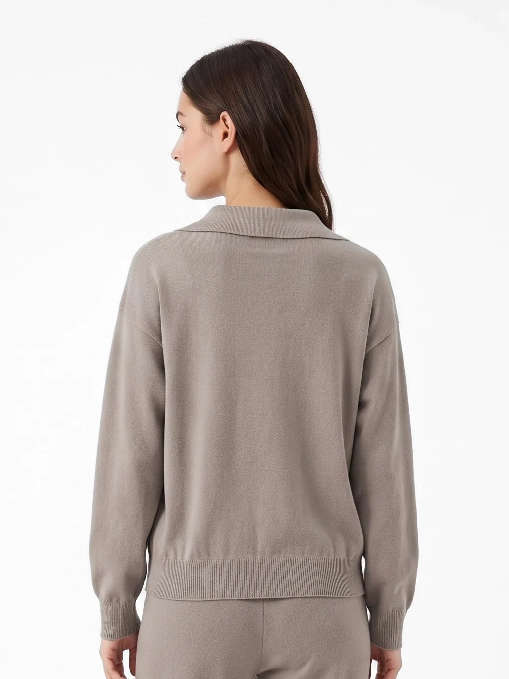 Damen Strick Set mit Polopullover und Hose mit Bindebändern – Ansicht 2