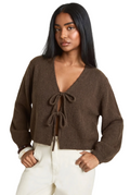Damen Strickjacke aus Flauschigem Garn mit Tiefem V-Ausschnitt und Bindeband an der Taille