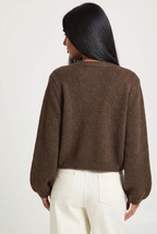Damen Strickjacke aus Flauschigem Garn mit Tiefem V-Ausschnitt und Bindeband an der Taille – Ansicht 2