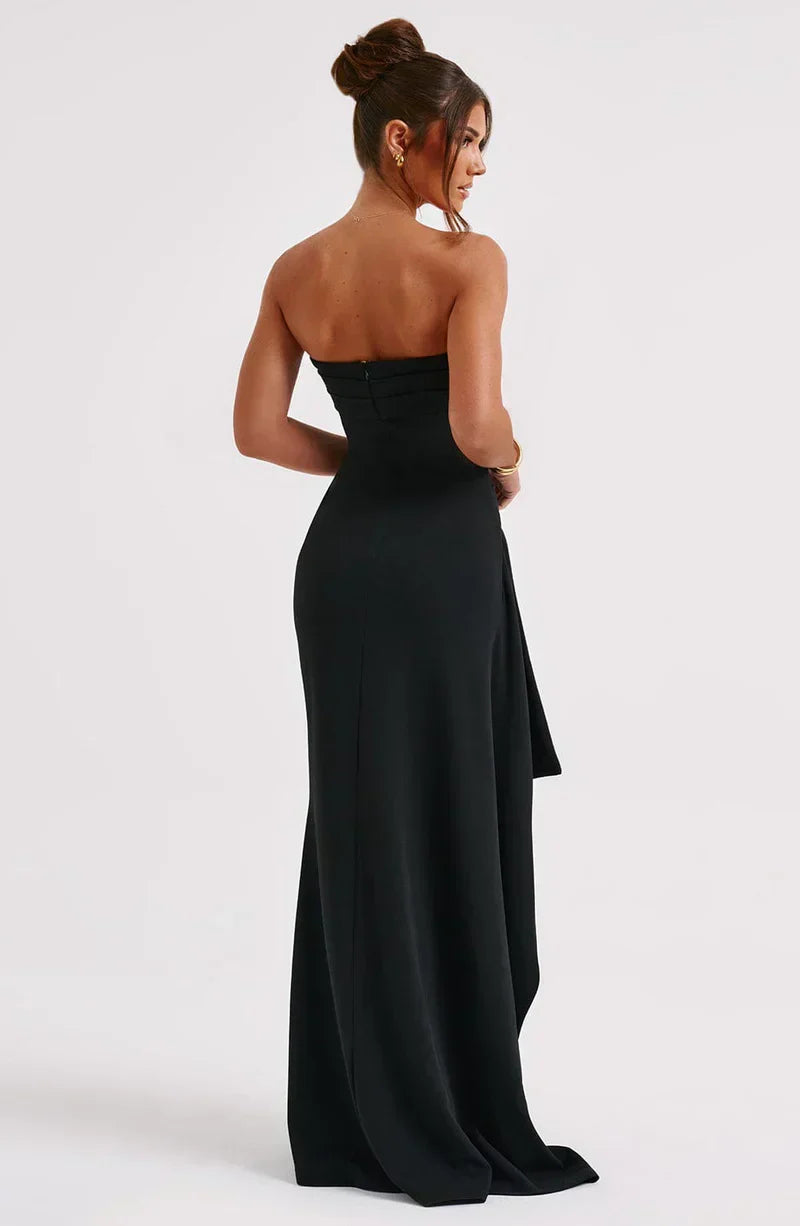 Damen trägerloses Maxikleid mit horizontalen Falten und Kaskadenpanel Ansicht 5