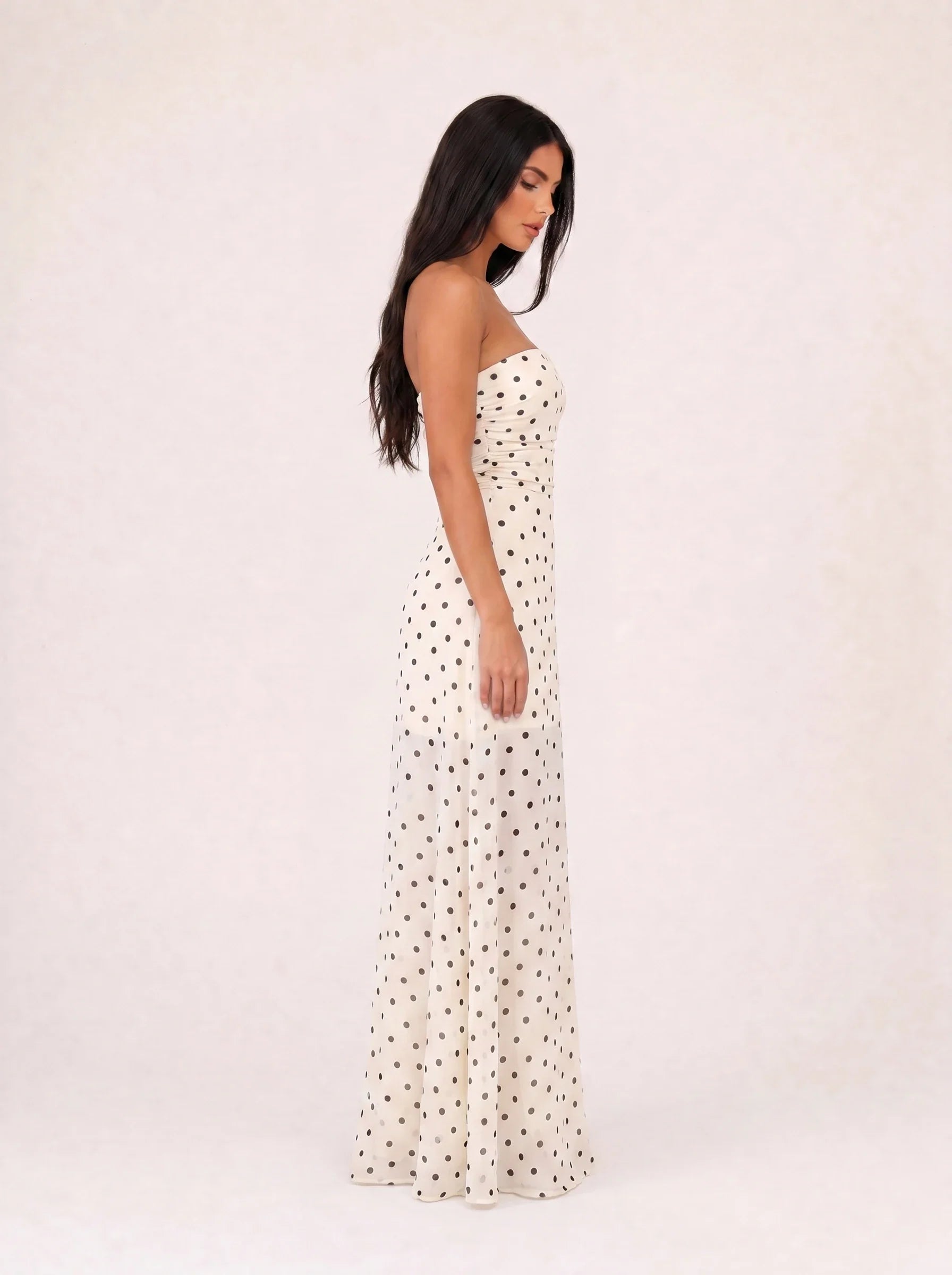 Damen Trägerloses Maxikleid mit Punktemuster – Ansicht 3