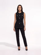Damen Tweed Weste mit Zierknöpfen und Gürtel an der Taille – Ansicht 10