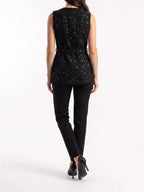 Damen Tweed Weste mit Zierknöpfen und Gürtel an der Taille – Ansicht 12