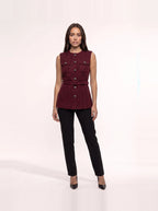 Damen Tweed Weste mit Zierknöpfen und Gürtel an der Taille – Ansicht 13
