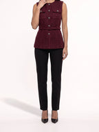 Damen Tweed Weste mit Zierknöpfen und Gürtel an der Taille – Ansicht 14