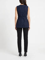 Damen Tweed Weste mit Zierknöpfen und Gürtel an der Taille – Ansicht 3