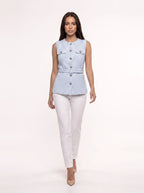 Damen Tweed Weste mit Zierknöpfen und Gürtel an der Taille – Ansicht 4