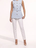 Damen Tweed Weste mit Zierknöpfen und Gürtel an der Taille – Ansicht 5