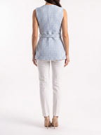 Damen Tweed Weste mit Zierknöpfen und Gürtel an der Taille – Ansicht 6