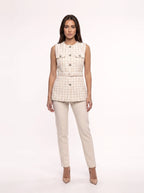 Damen Tweed Weste mit Zierknöpfen und Gürtel an der Taille – Ansicht 7