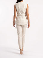 Damen Tweed Weste mit Zierknöpfen und Gürtel an der Taille – Ansicht 9