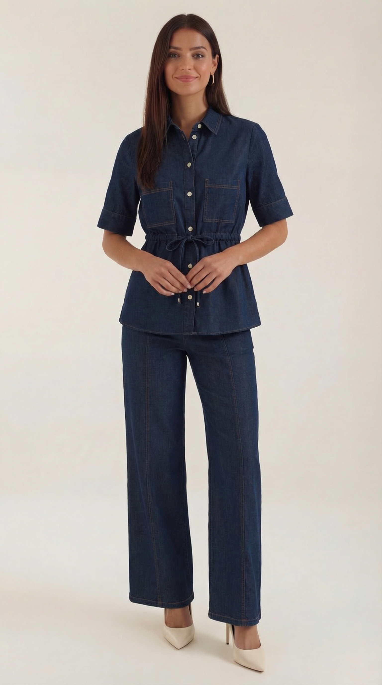 Damen Weithose aus Denim mit Hohem Bund