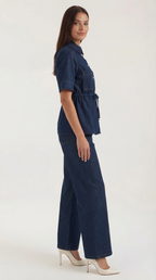 Damen Weithose aus Denim mit Hohem Bund