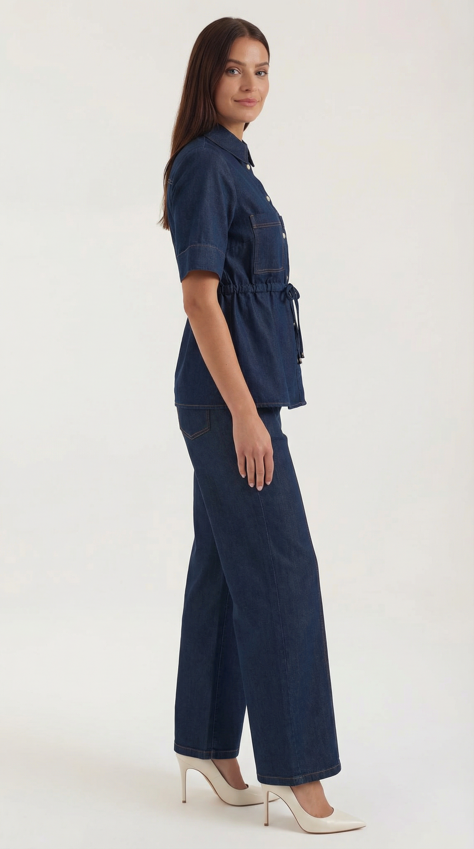 Damen Weithose aus Denim mit Hohem Bund