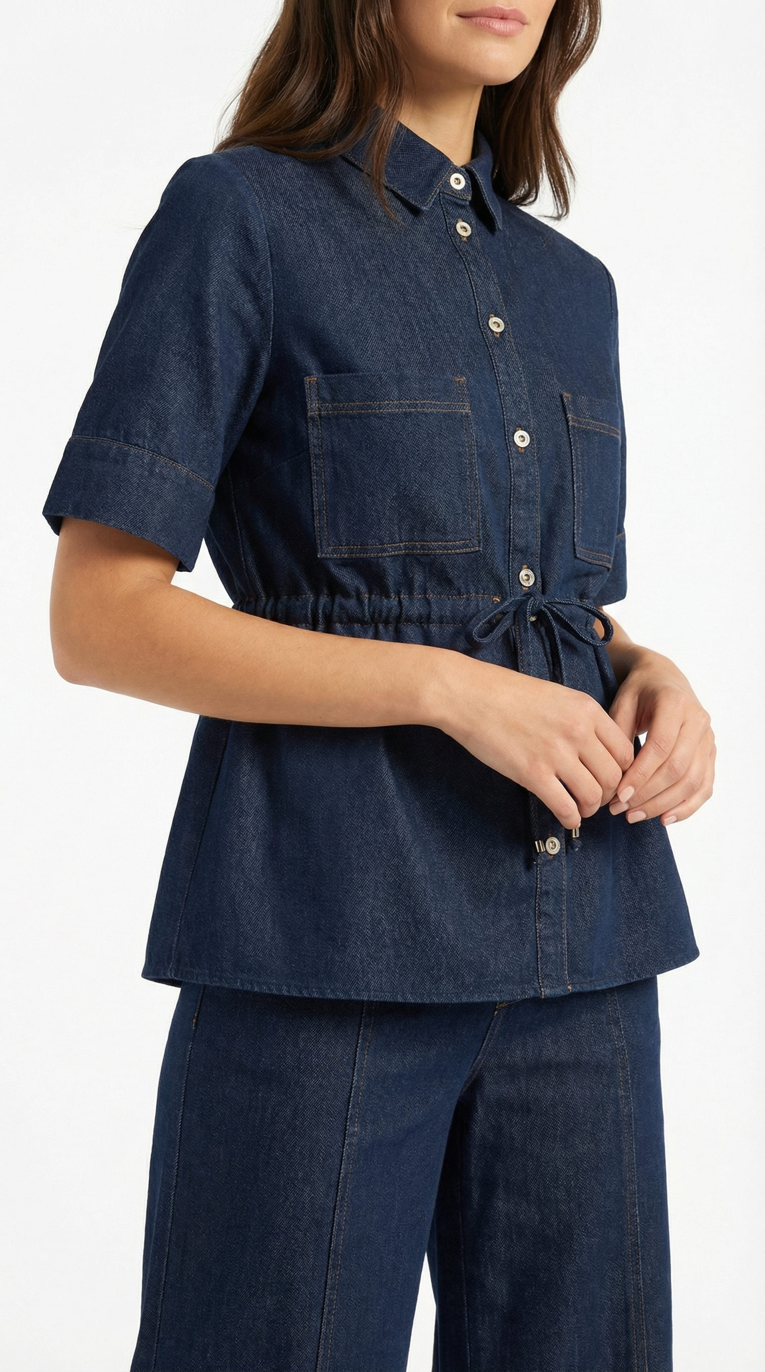 Damen Weithose aus Denim mit Hohem Bund