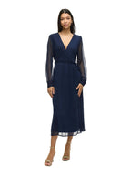 Damen Wickelkleid Midi mit Langen Ärmeln