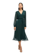 Damen Wickelkleid Midi mit Langen Ärmeln – Ansicht 13