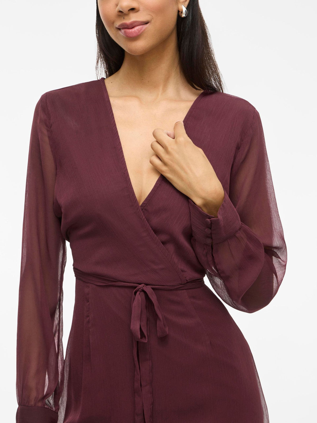 Damen Wickelkleid Midi mit Langen Ärmeln – Ansicht 18