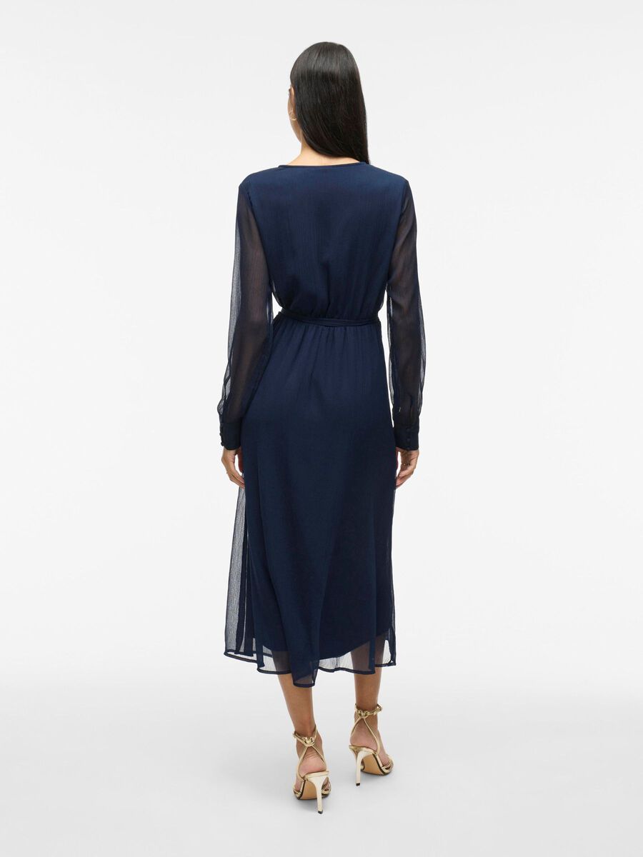 Damen Wickelkleid Midi mit Langen Ärmeln – Ansicht 2