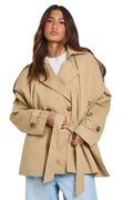 Damen Zweireiher Jacke mit Reverskragen und Bindegürtel