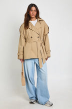 Damen Zweireiher Jacke mit Reverskragen und Bindegürtel Ansicht 3