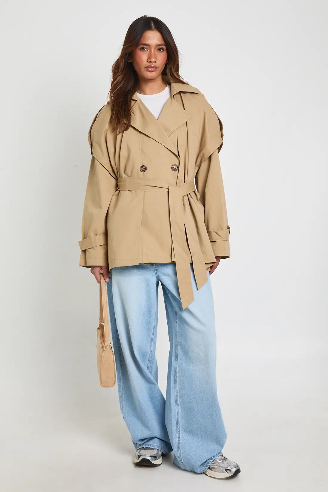 Damen Zweireiher Jacke mit Reverskragen und Bindegürtel Ansicht 3