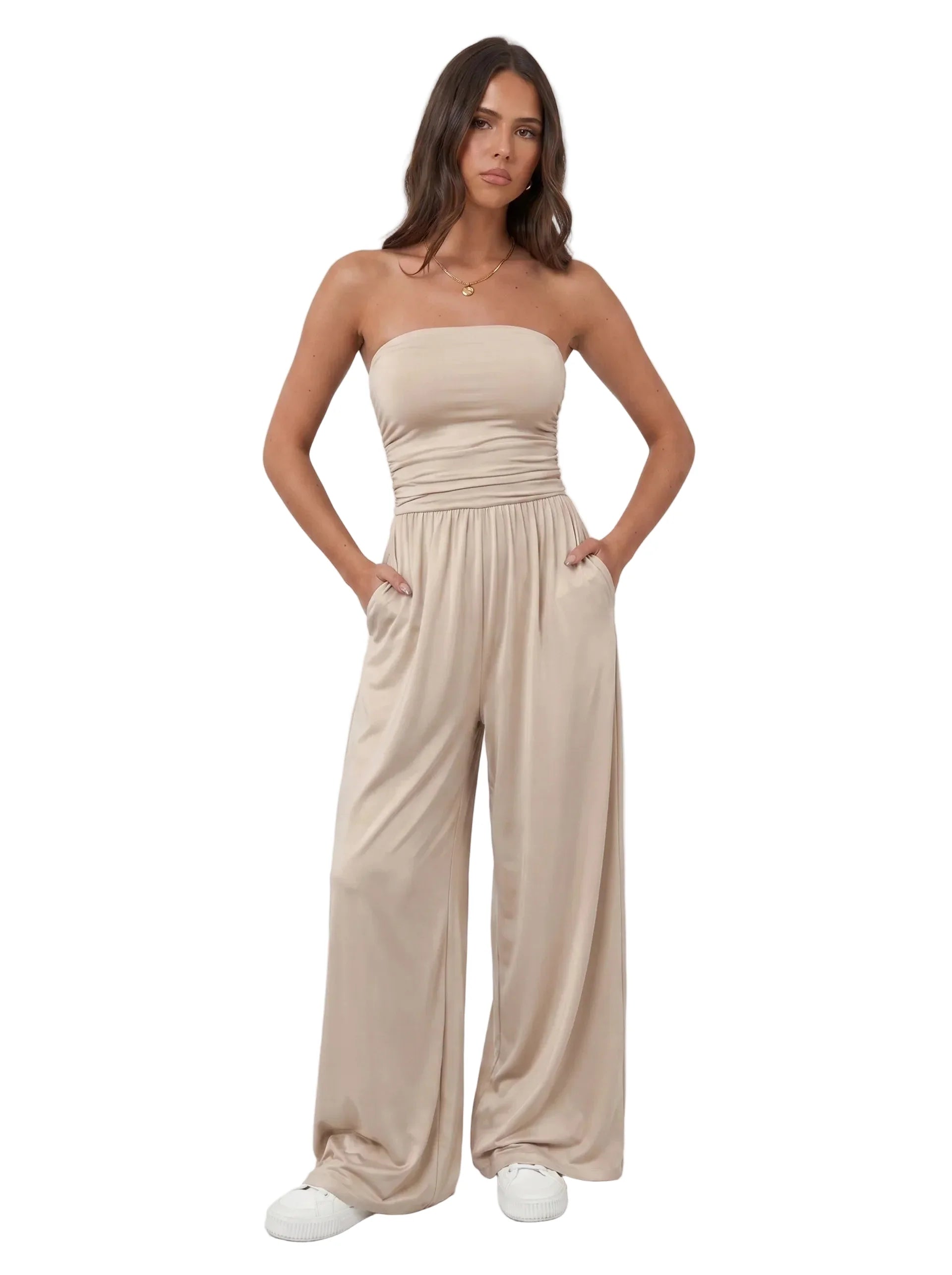 Damen Zweiteiler mit gerafftem Top und weiter Hose