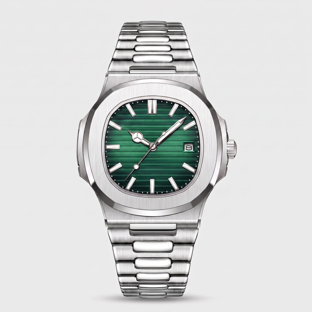 Herren Armbanduhr mit Achteckigem Gehäuse und Datumsanzeige am Gliederarmband – Ansicht 5