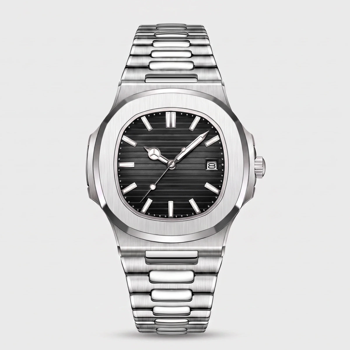 Herren Armbanduhr mit Achteckigem Gehäuse und Datumsanzeige am Gliederarmband – Ansicht 9