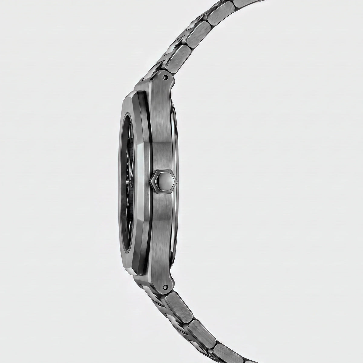 Herren Armbanduhr mit Achteckiger Lünette und Karo-Zifferblatt am Gliederarmband – Ansicht 16