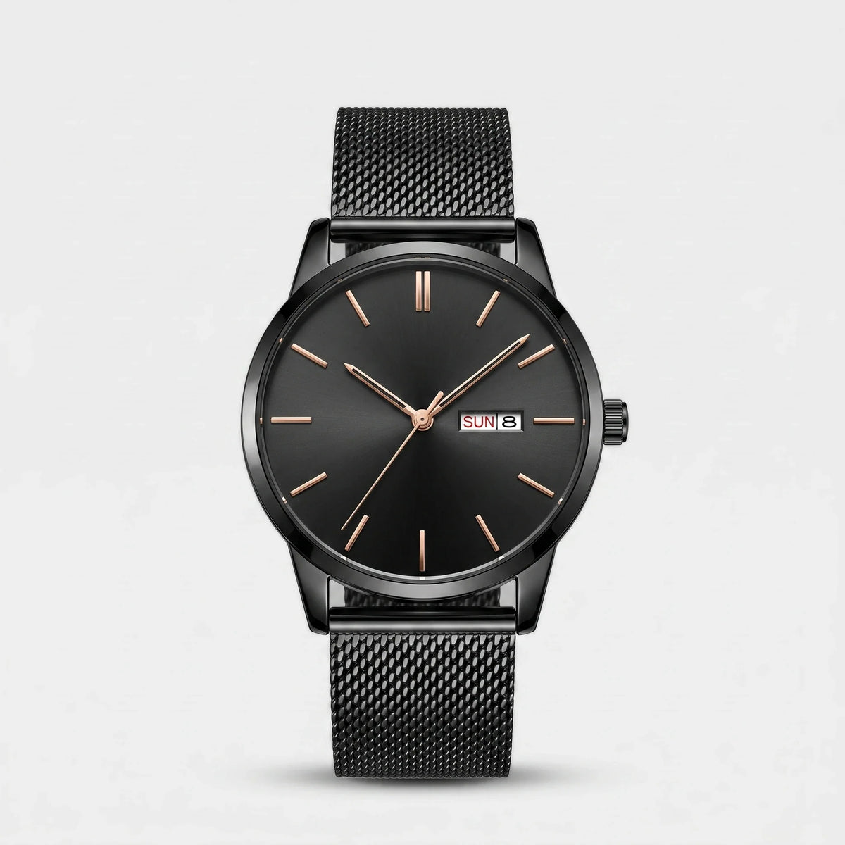 Herren Armbanduhr mit Tag- und Datumsanzeige am Mesh Armband