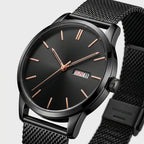 Herren Armbanduhr mit Tag- und Datumsanzeige am Mesh Armband – Ansicht 2