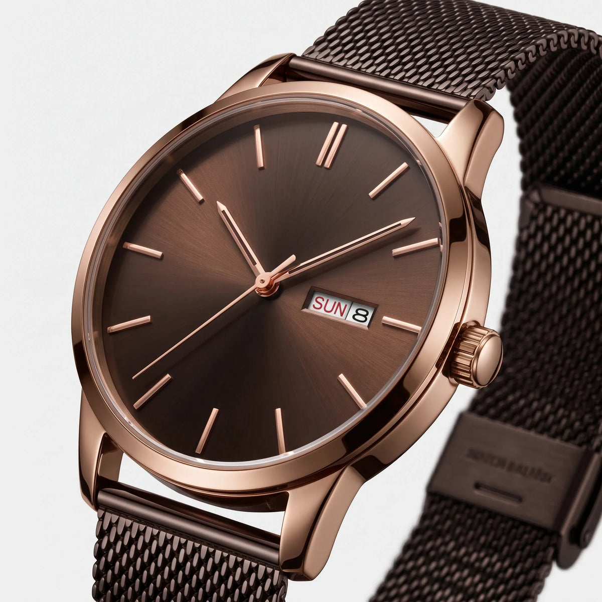 Herren Armbanduhr mit Tag- und Datumsanzeige am Mesh Armband – Ansicht 7