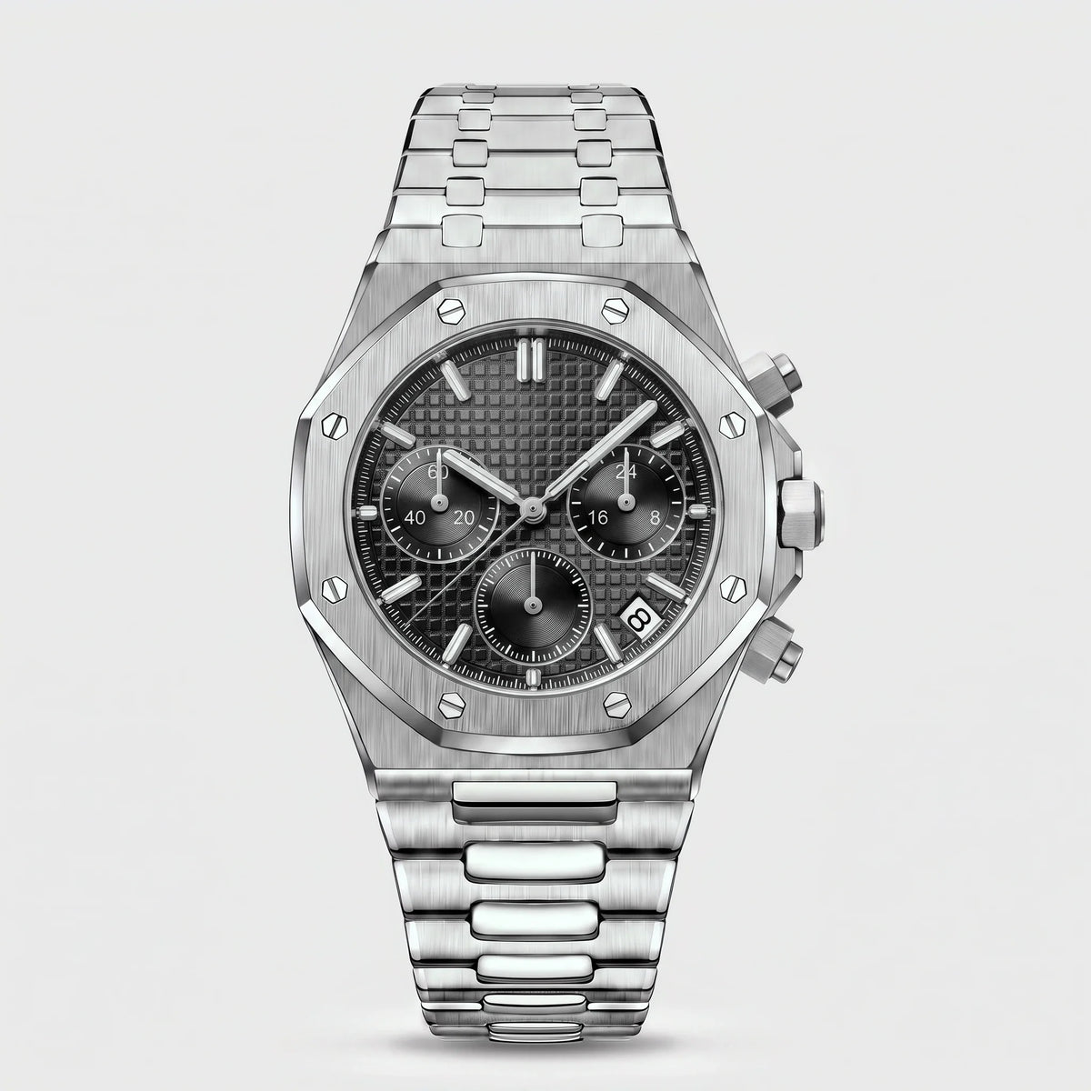 Herren Chronograph mit Achteckiger Lünette am Gliederarmband