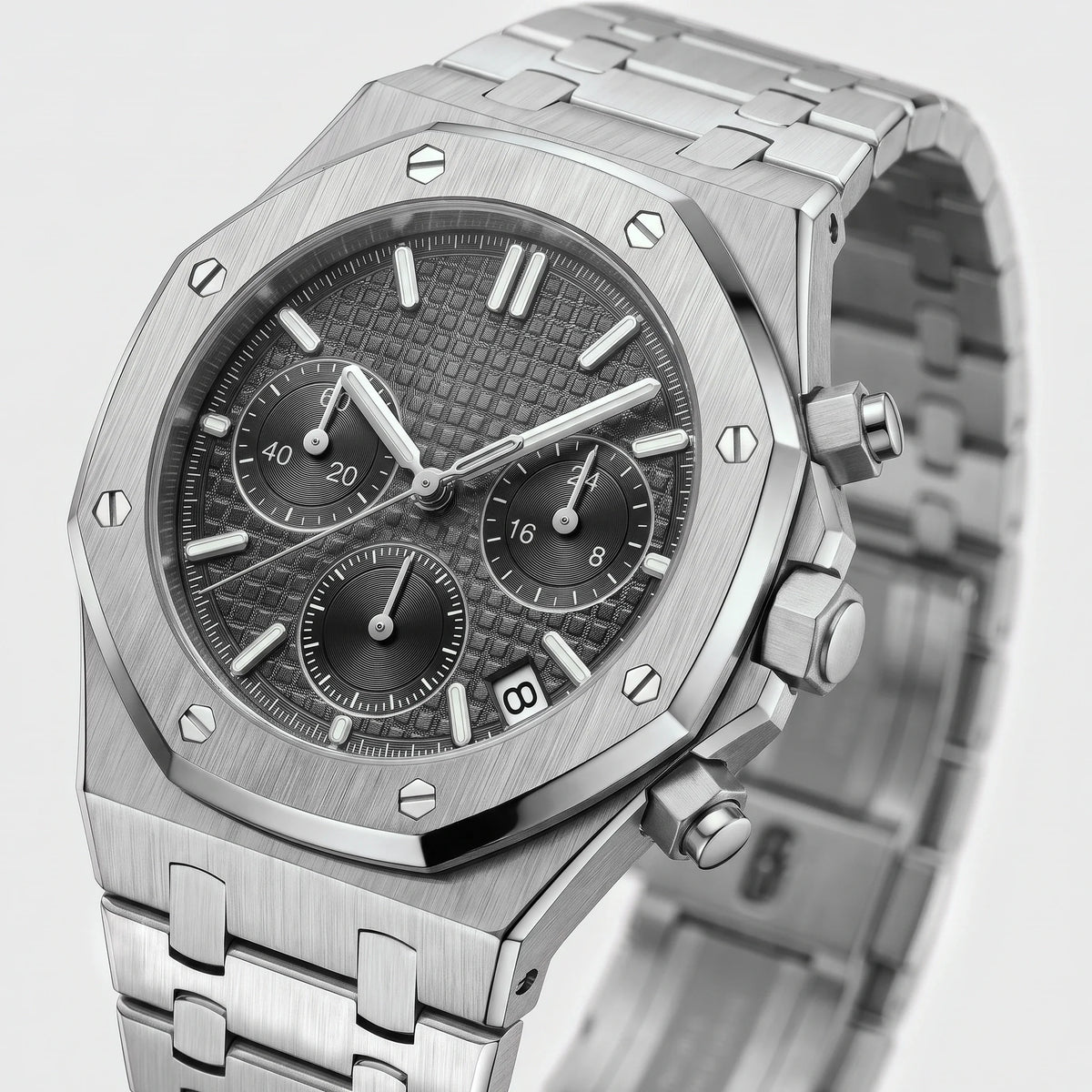 Herren Chronograph mit Achteckiger Lünette am Gliederarmband – Ansicht 2