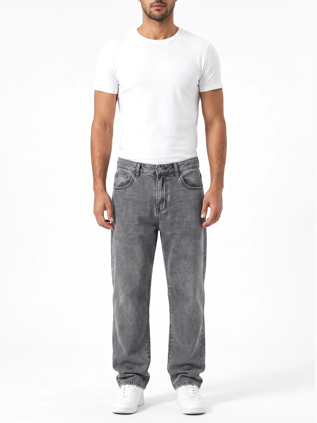 Herren Jeans mit Lockerem Schnitt, Geraden Beinen und Waschung