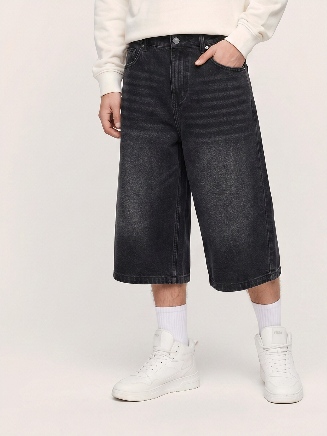 Herren Jeansshorts mit Weitem Schnitt in Kniehöhe – Ansicht 5