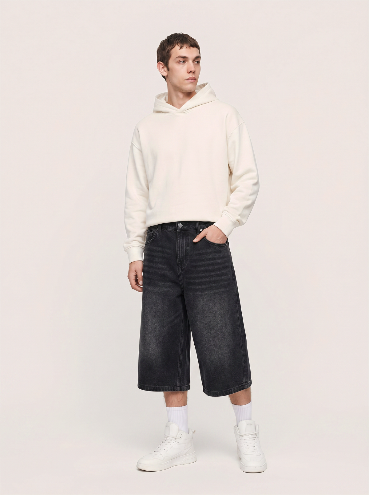 Herren Jeansshorts mit Weitem Schnitt in Kniehöhe – Ansicht 7