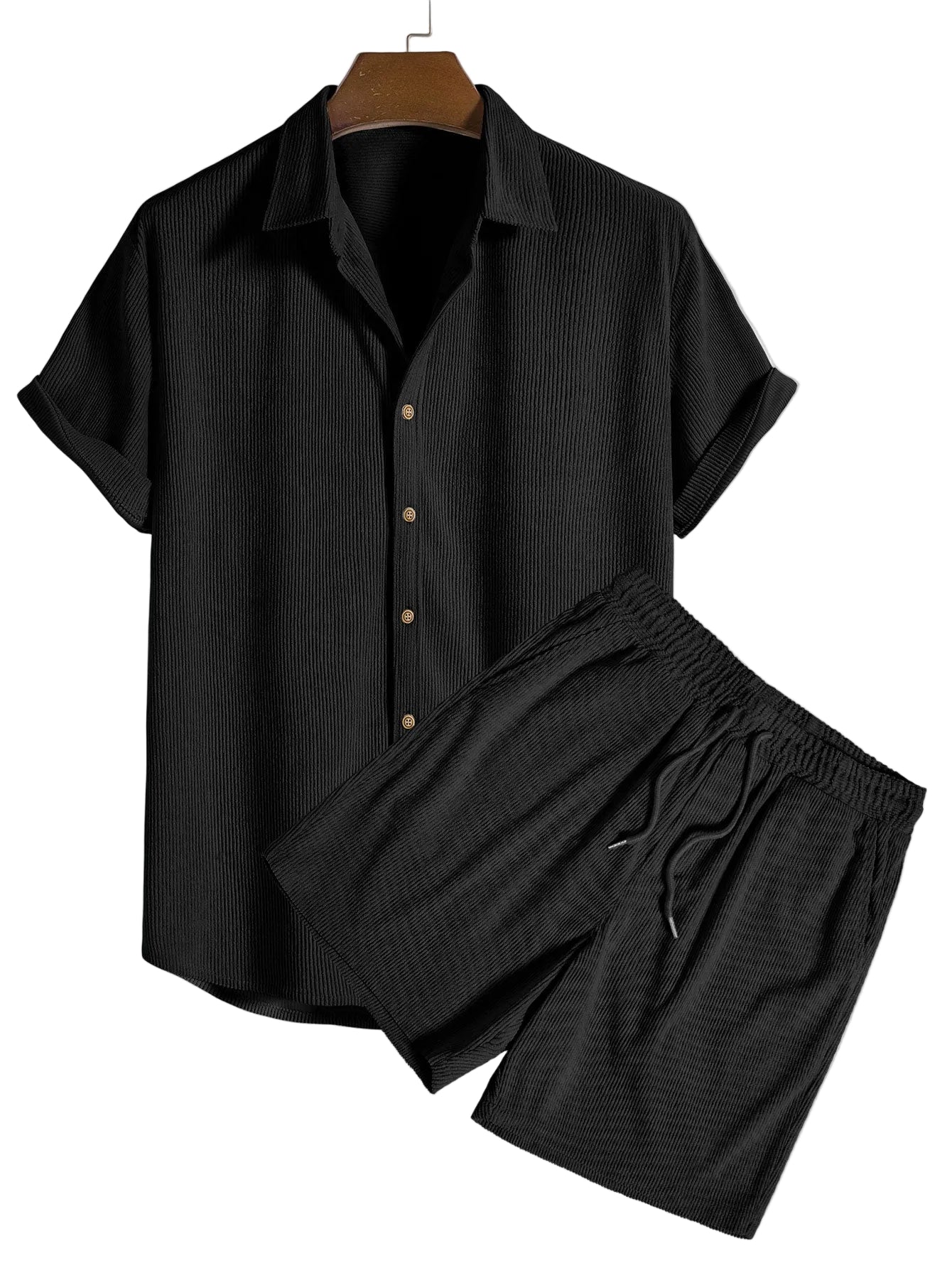 Herren Polo und Shorts Set mit Strukturiertem Stoff und Kurzem Schnitt