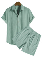 Herren Polo und Shorts Set mit Strukturiertem Stoff und Kurzem Schnitt