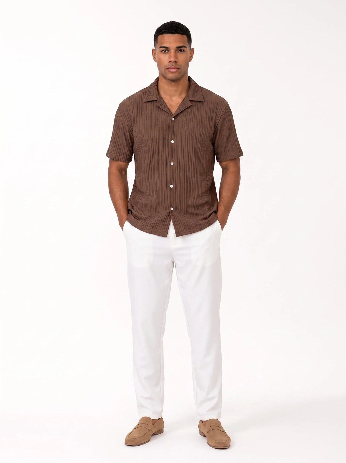 Herren Set mit Plissiertem Kurzarmhemd und Hose mit Geraden Beinen – Ansicht 10