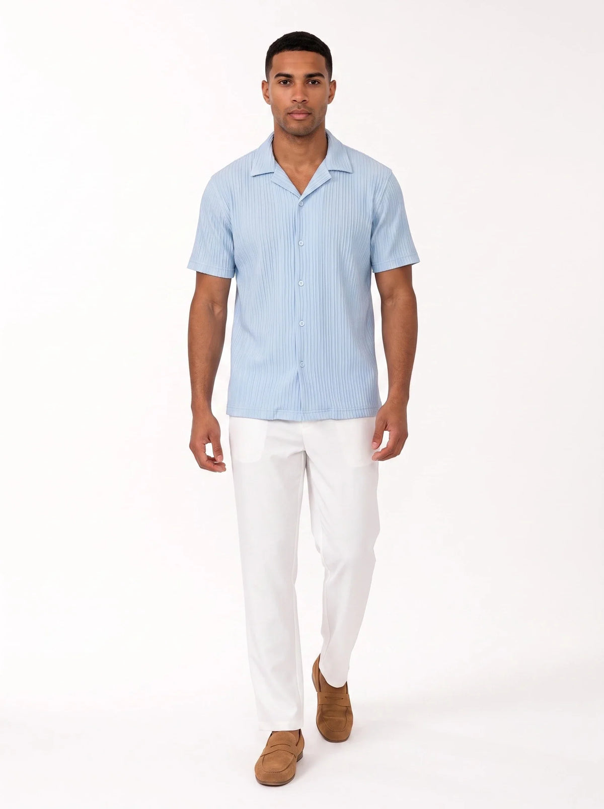 Herren Set mit Plissiertem Kurzarmhemd und Hose mit Geraden Beinen – Ansicht 4