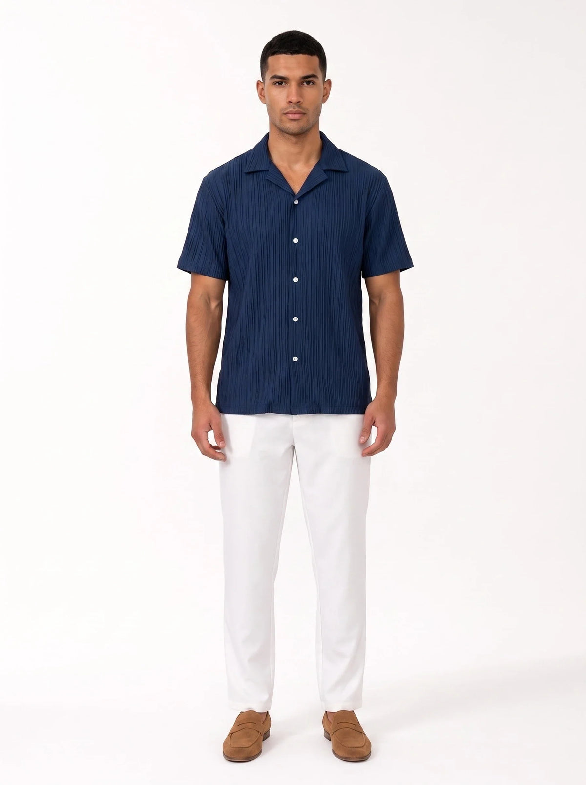 Herren Set mit Plissiertem Kurzarmhemd und Hose mit Geraden Beinen – Ansicht 7