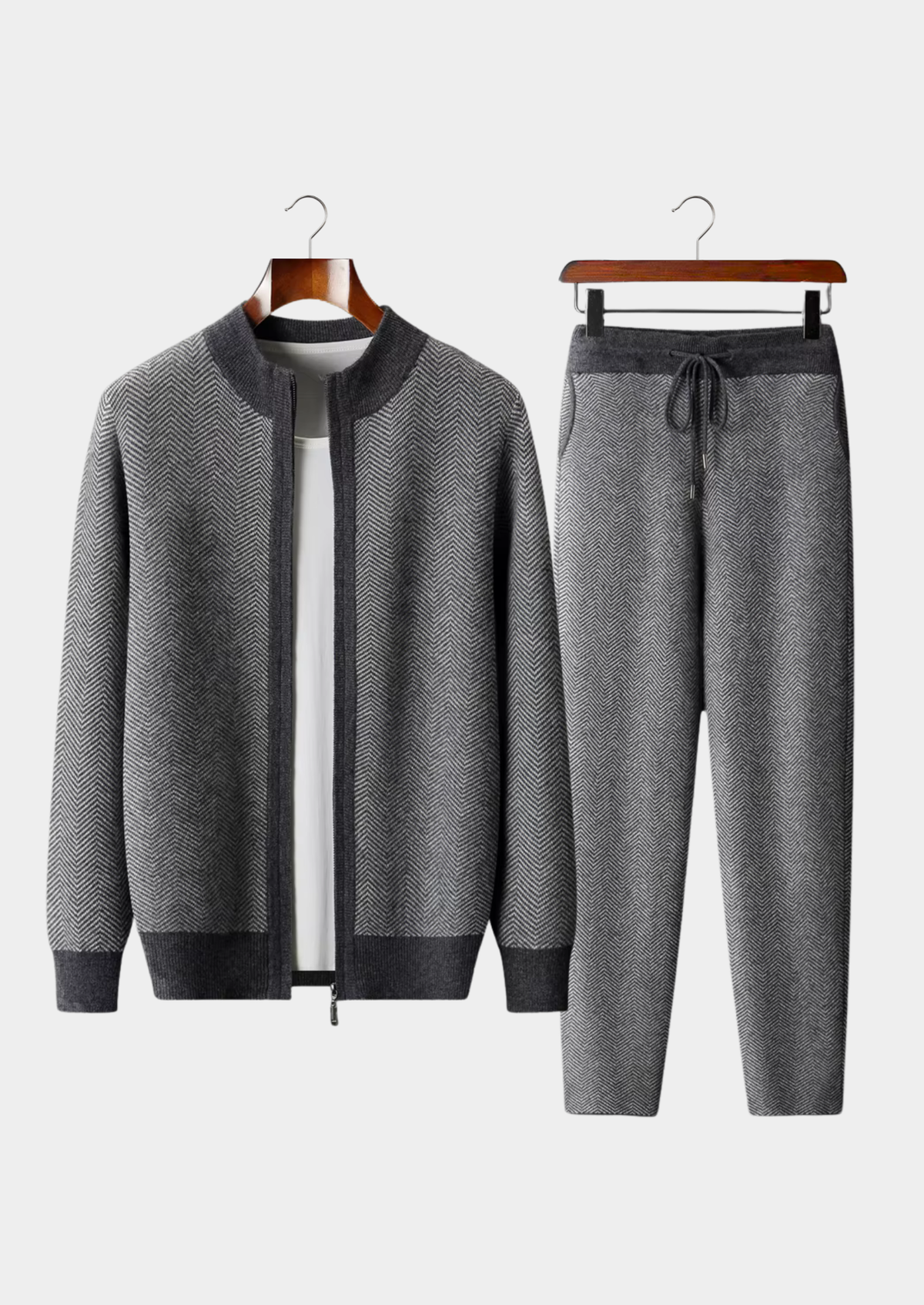Herren Set mit Strickjacke mit Fischgrätmuster und Hose