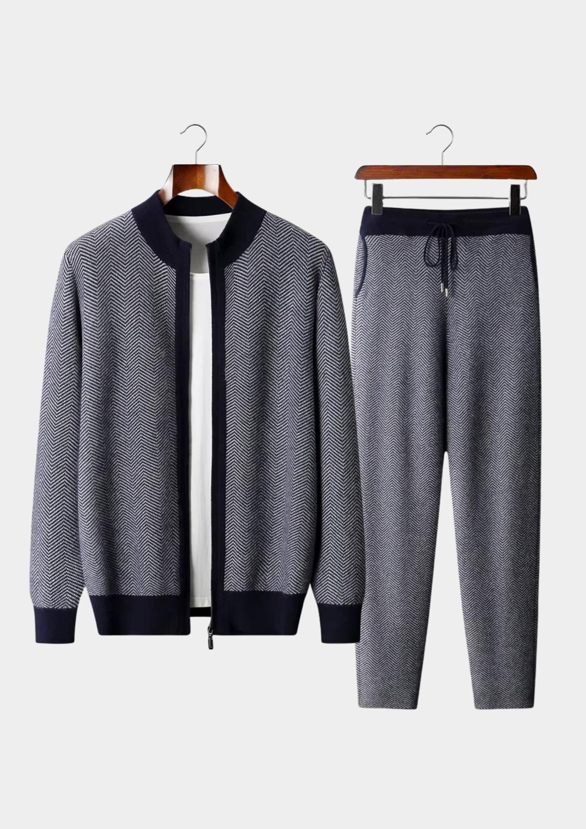Herren Set mit Strickjacke mit Fischgrätmuster und Hose – Ansicht 11